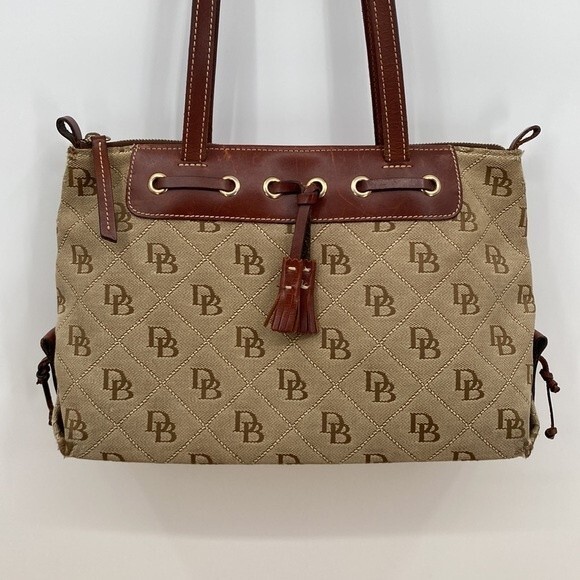 Dooney & Bourke Womens Signature Print Tote Shoulder Bag Tan Brown Large - Picture 2 of 14